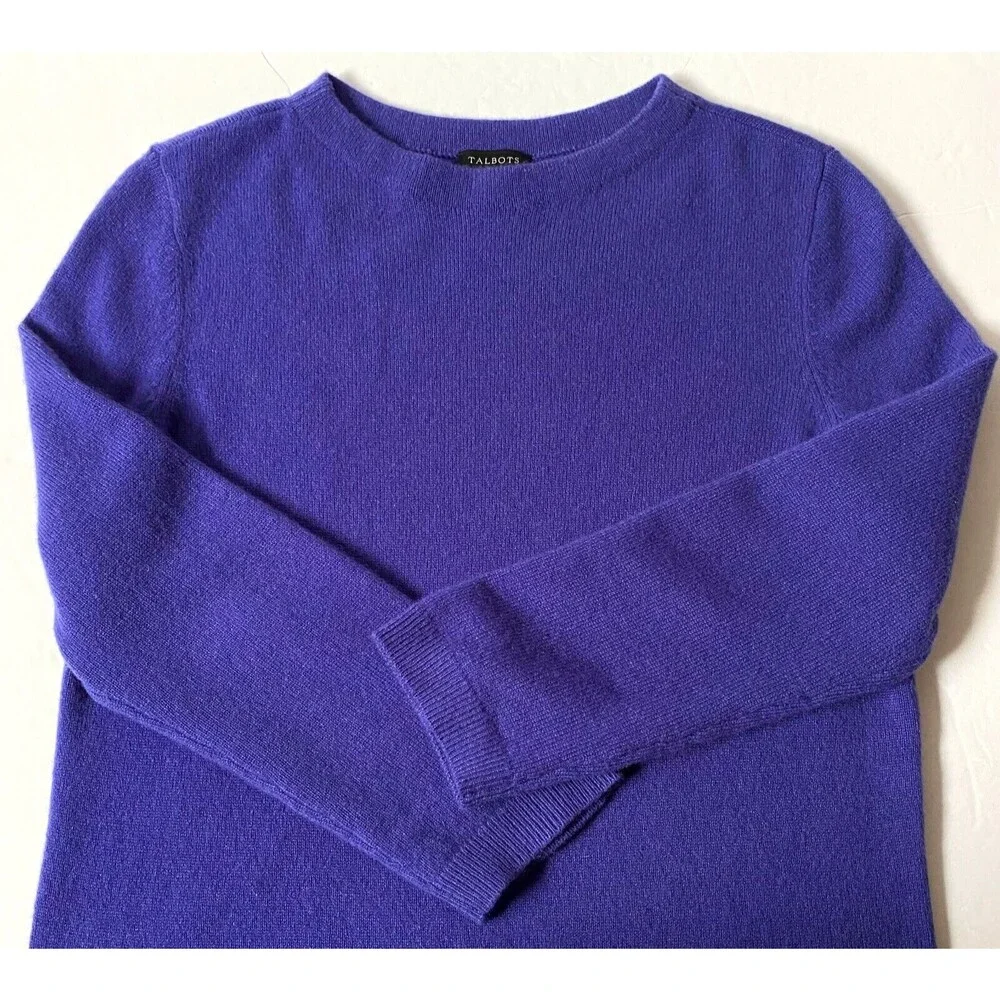 Talbots Pure Cashmere Sweater Womens Size Small Dark Periwinkle 3/4 Sleeves - Picture 2 of 10